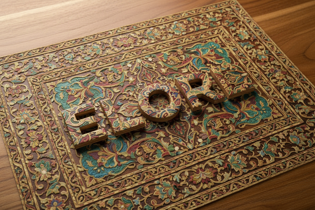 add a kashmiri design in it with name embroidery inside the wood