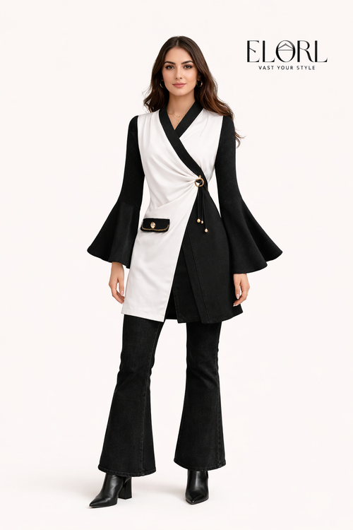 Eloria Midnight Ivory Wrap Dress