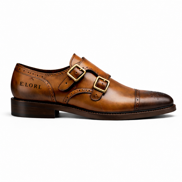 Elorl Heritage Tan Double Monk Wooden Brown