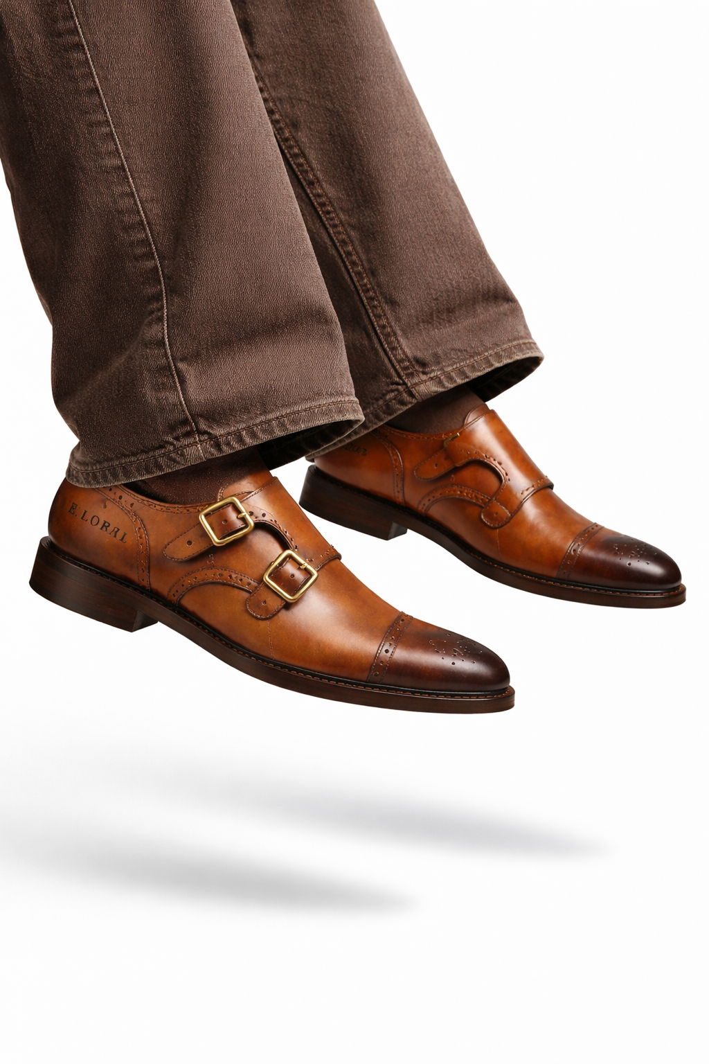 Elorl Heritage Tan Double Monk Wooden Brown
